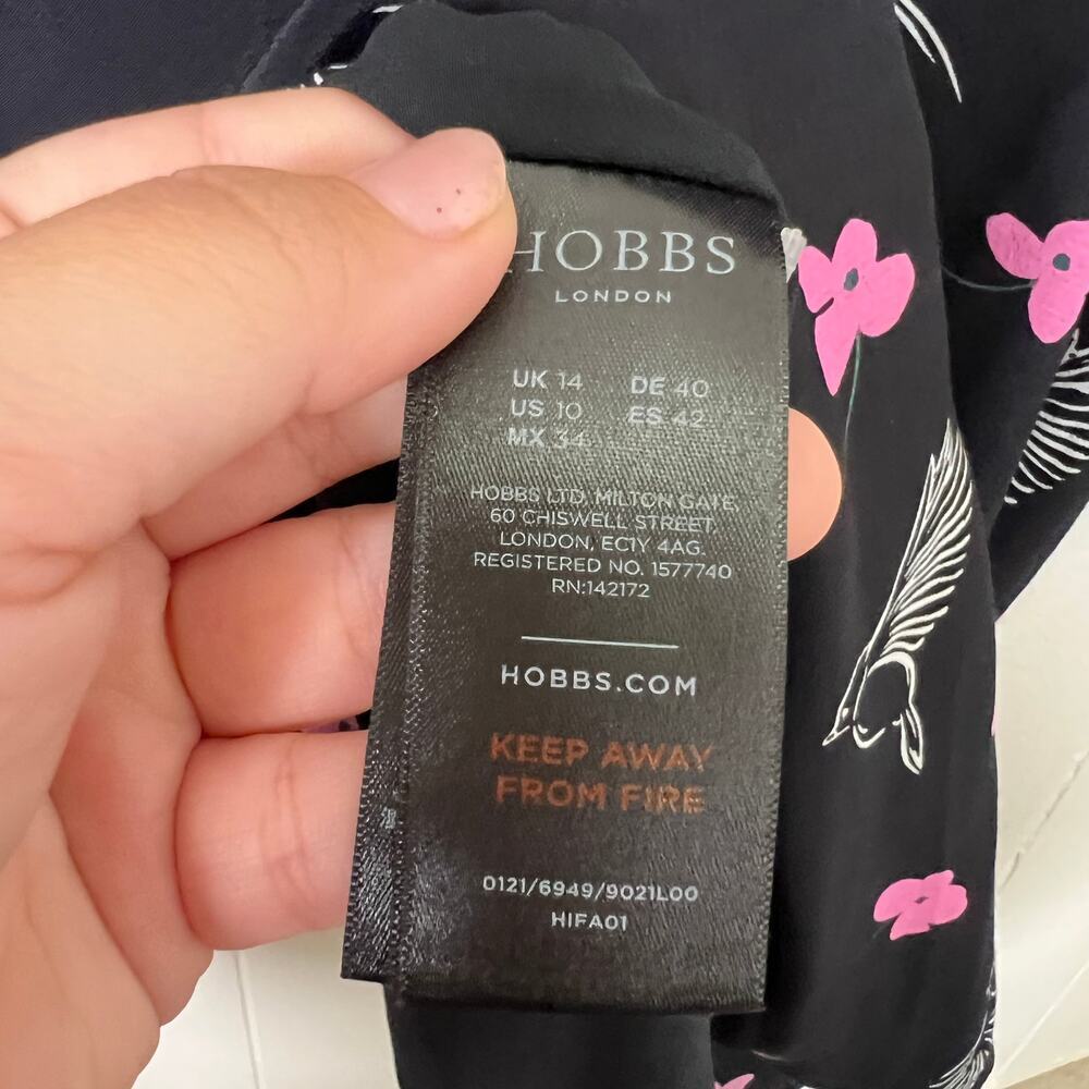 Hobbs London Ria Black Pink Floral Mini Dress Sz 10 - Picture 7 of 11